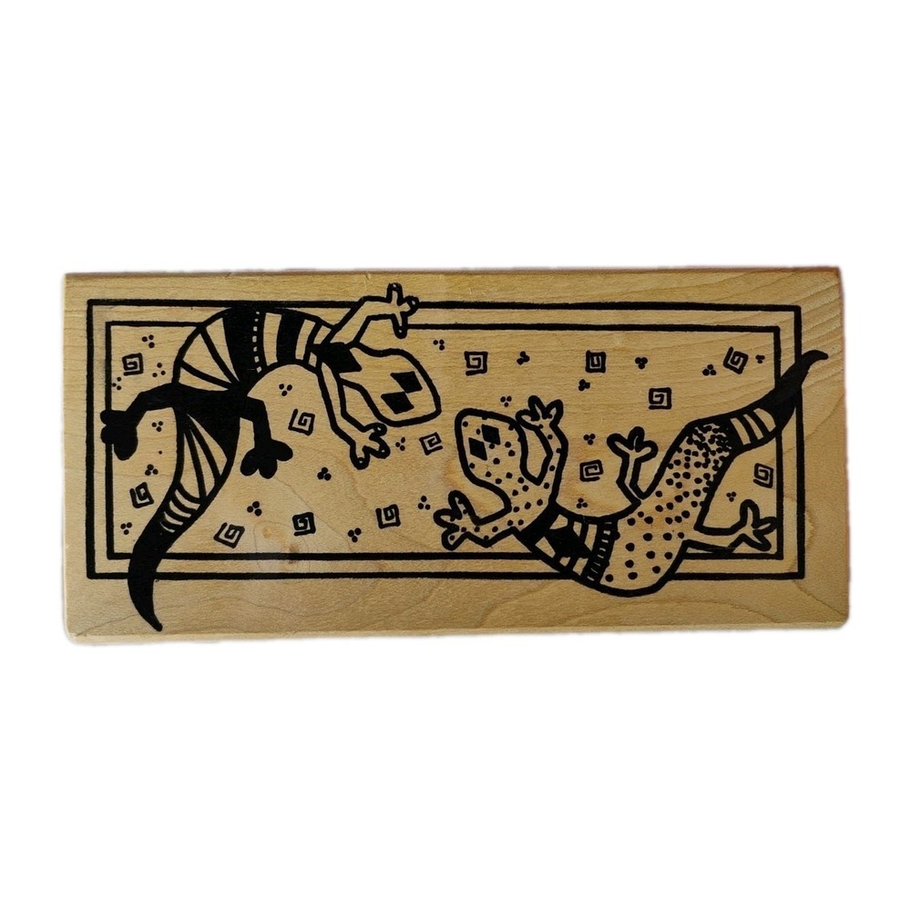 Magenta Rubber Stamp Gecko Lizards Desert Southwest Aztec Stamps‎ Large NEW Vtg